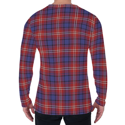 Red Blue And White Tartan Pattern Print Men's Long Sleeve T-Shirt