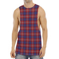 Red Blue And White Tartan Pattern Print Men's Muscle Tank Top