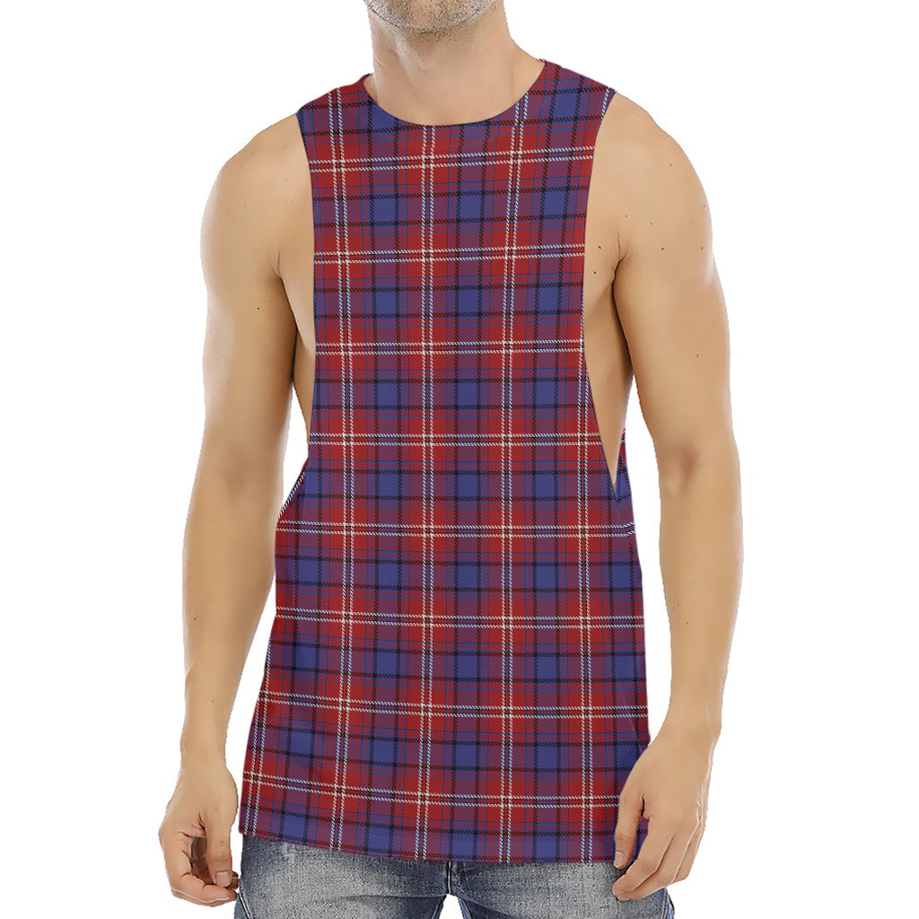 Red Blue And White Tartan Pattern Print Men's Muscle Tank Top