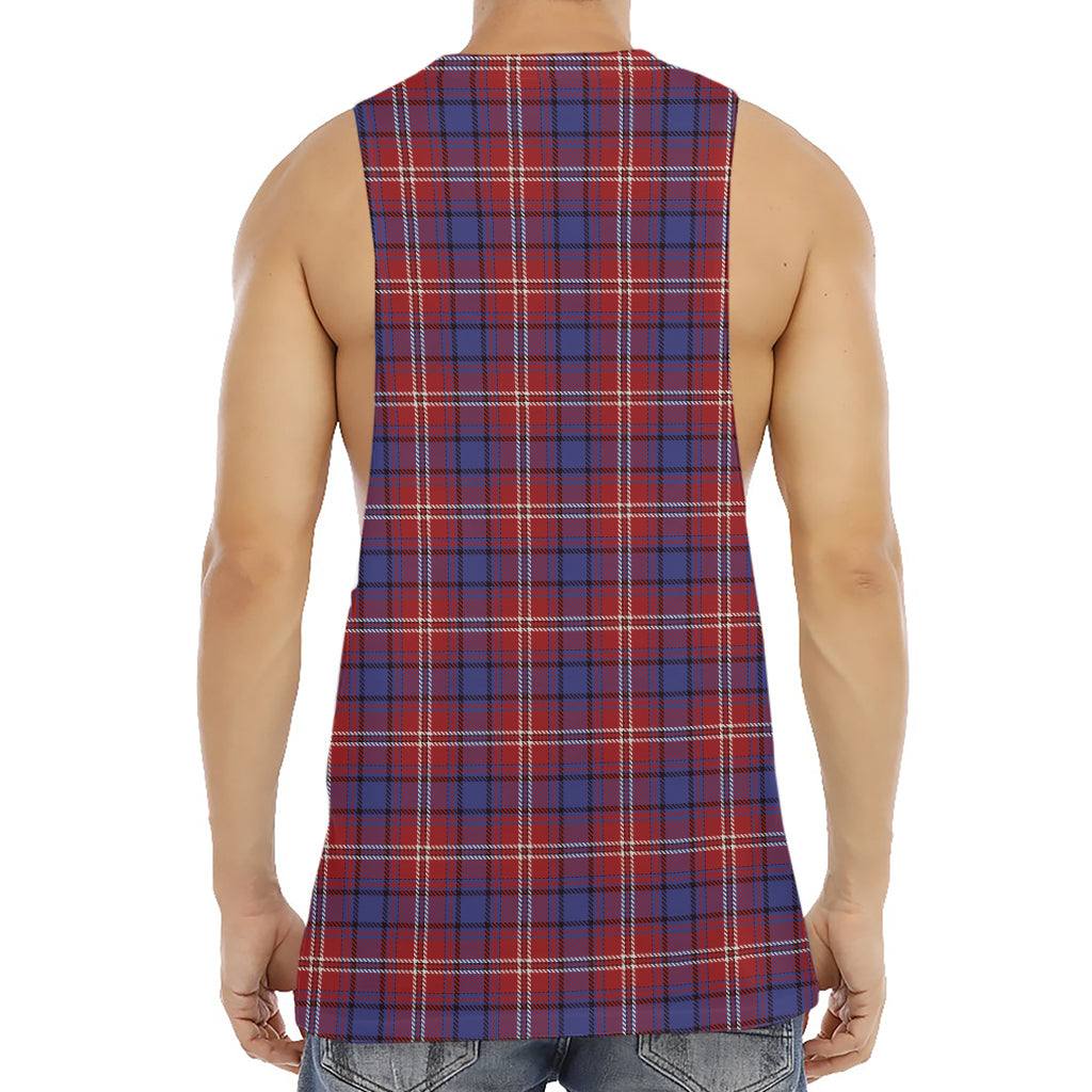 Red Blue And White Tartan Pattern Print Men's Muscle Tank Top