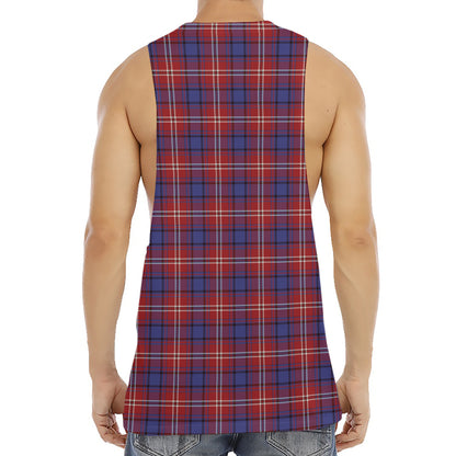 Red Blue And White Tartan Pattern Print Men's Muscle Tank Top
