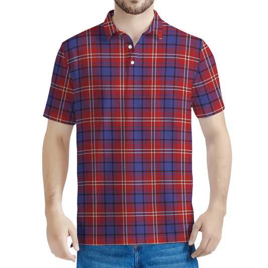 Red Blue And White Tartan Pattern Print Men's Polo Shirt