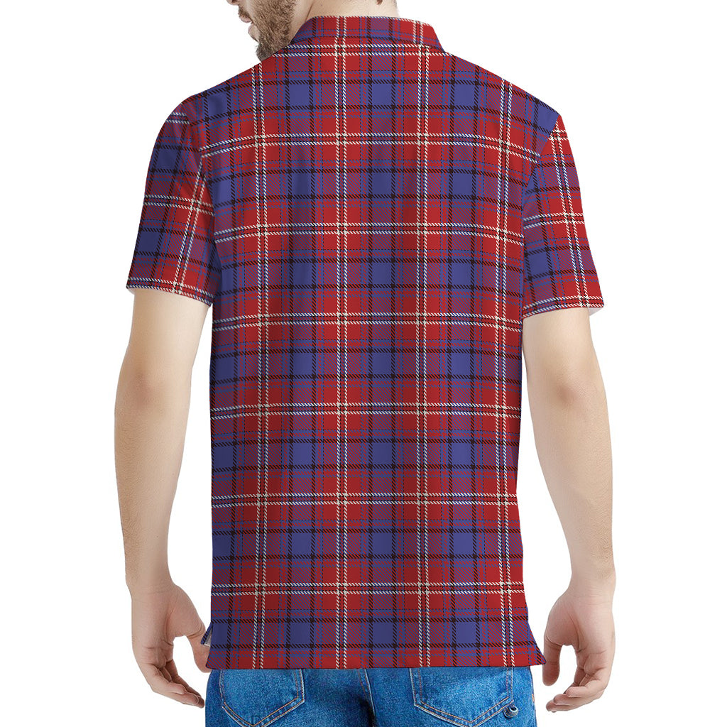 Red Blue And White Tartan Pattern Print Men's Polo Shirt