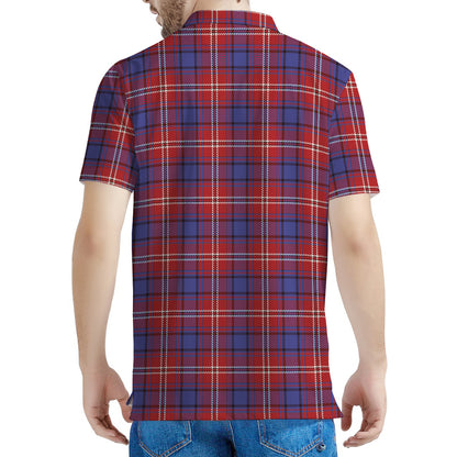 Red Blue And White Tartan Pattern Print Men's Polo Shirt