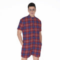 Red Blue And White Tartan Pattern Print Men's Romper
