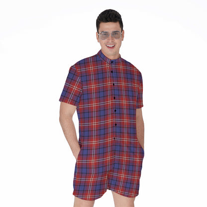 Red Blue And White Tartan Pattern Print Men's Rompers