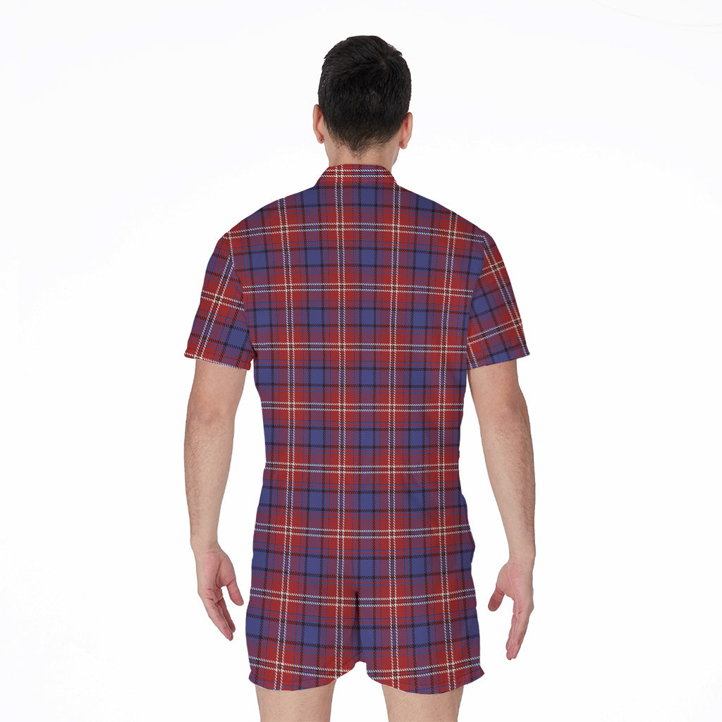 Red Blue And White Tartan Pattern Print Men's Rompers