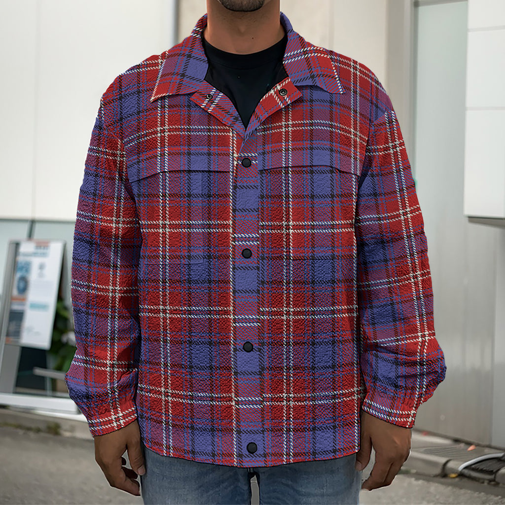 Red Blue And White Tartan Pattern Print Men's Shirt Jacket