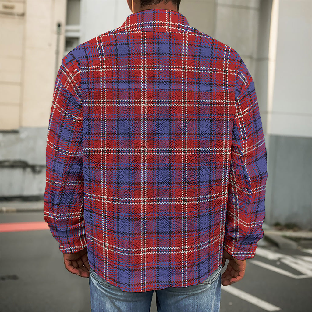 Red Blue And White Tartan Pattern Print Men's Shirt Jacket