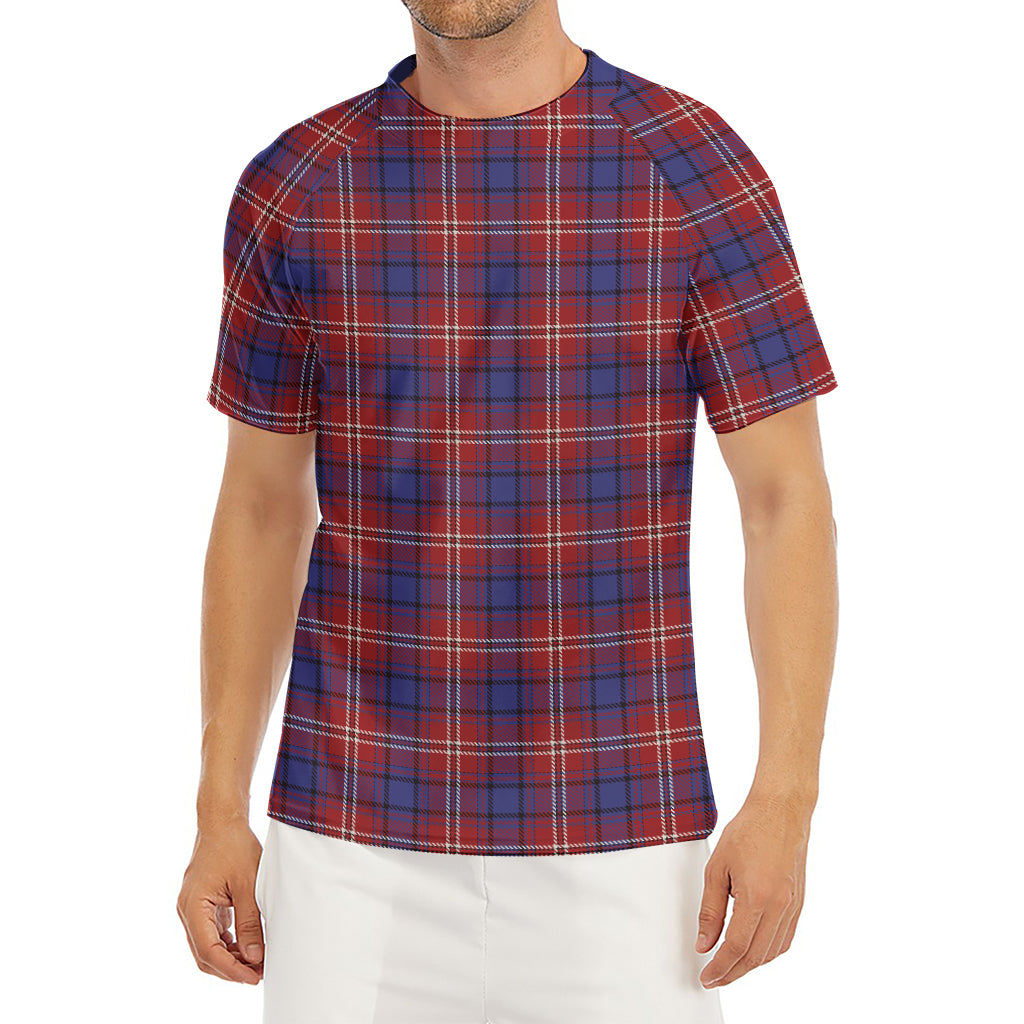 Red Blue And White Tartan Pattern Print Men's Short Sleeve Rash Guard