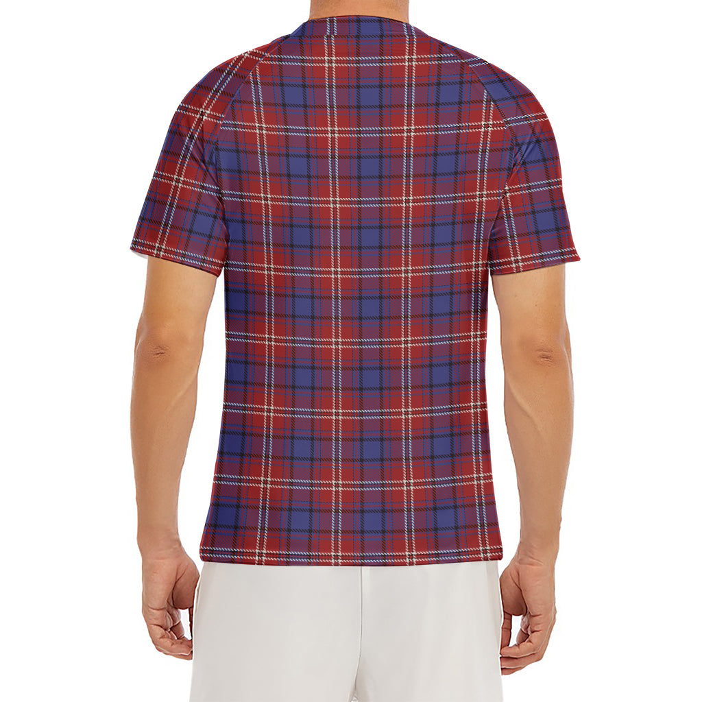 Red Blue And White Tartan Pattern Print Men's Short Sleeve Rash Guard