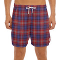 Red Blue And White Tartan Pattern Print Men's Split Running Shorts