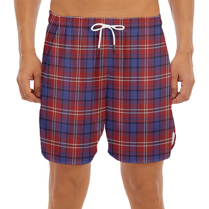 Red Blue And White Tartan Pattern Print Men's Split Running Shorts