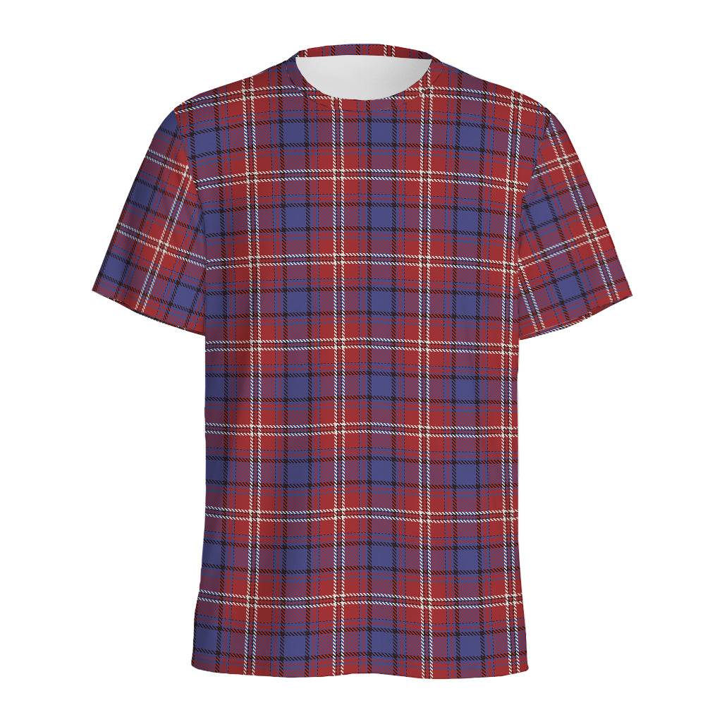 Red Blue And White Tartan Pattern Print Men's Sports T-Shirt