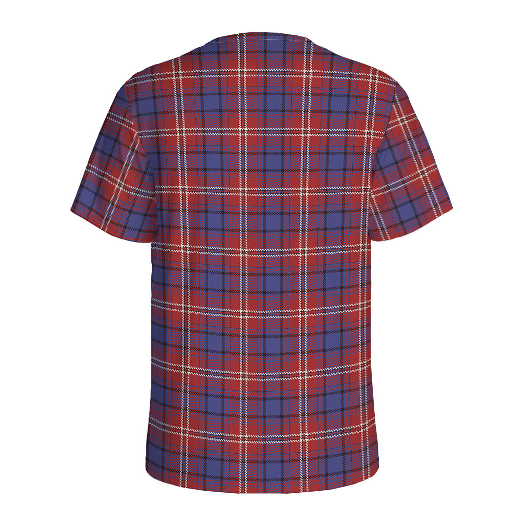 Red Blue And White Tartan Pattern Print Men's Sports T-Shirt