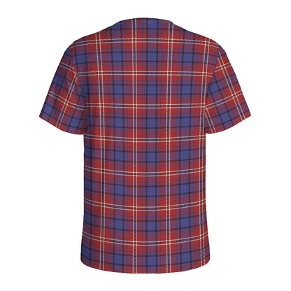Red Blue And White Tartan Pattern Print Men's Sports T-Shirt