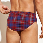 Red Blue And White Tartan Pattern Print Men's Swim Briefs