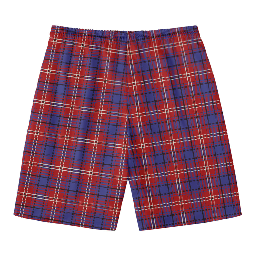 Red Blue And White Tartan Pattern Print Men's Swim Trunks