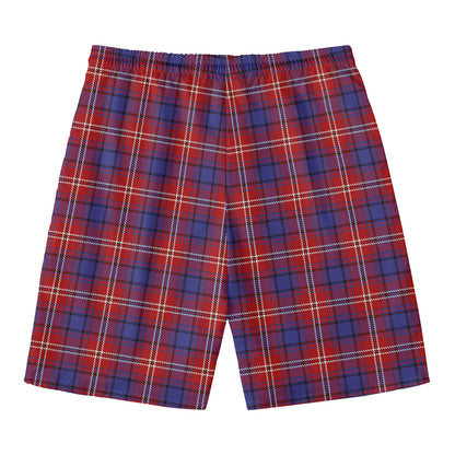 Red Blue And White Tartan Pattern Print Men's Swim Trunks