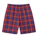 Red Blue And White Tartan Pattern Print Men's Swim Trunks