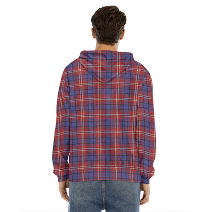 Red Blue And White Tartan Pattern Print Men's Velvet Pullover Hoodie