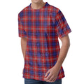 Red Blue And White Tartan Pattern Print Men's Velvet T-Shirt