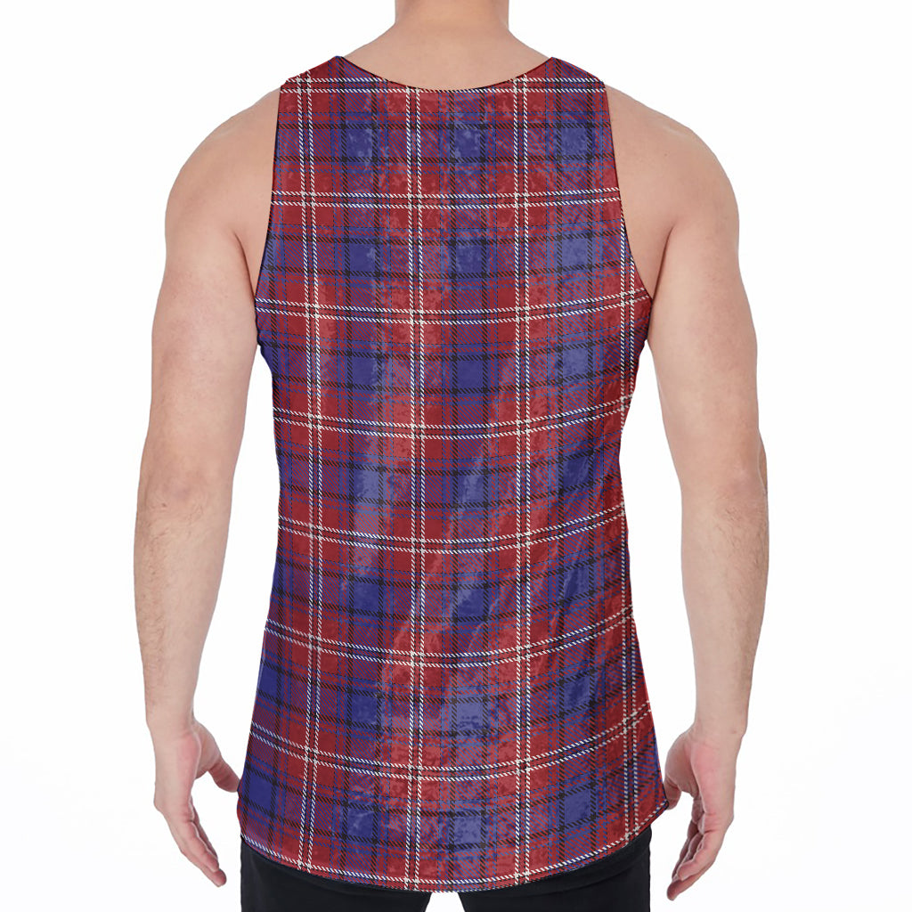 Red Blue And White Tartan Pattern Print Men's Velvet Tank Top