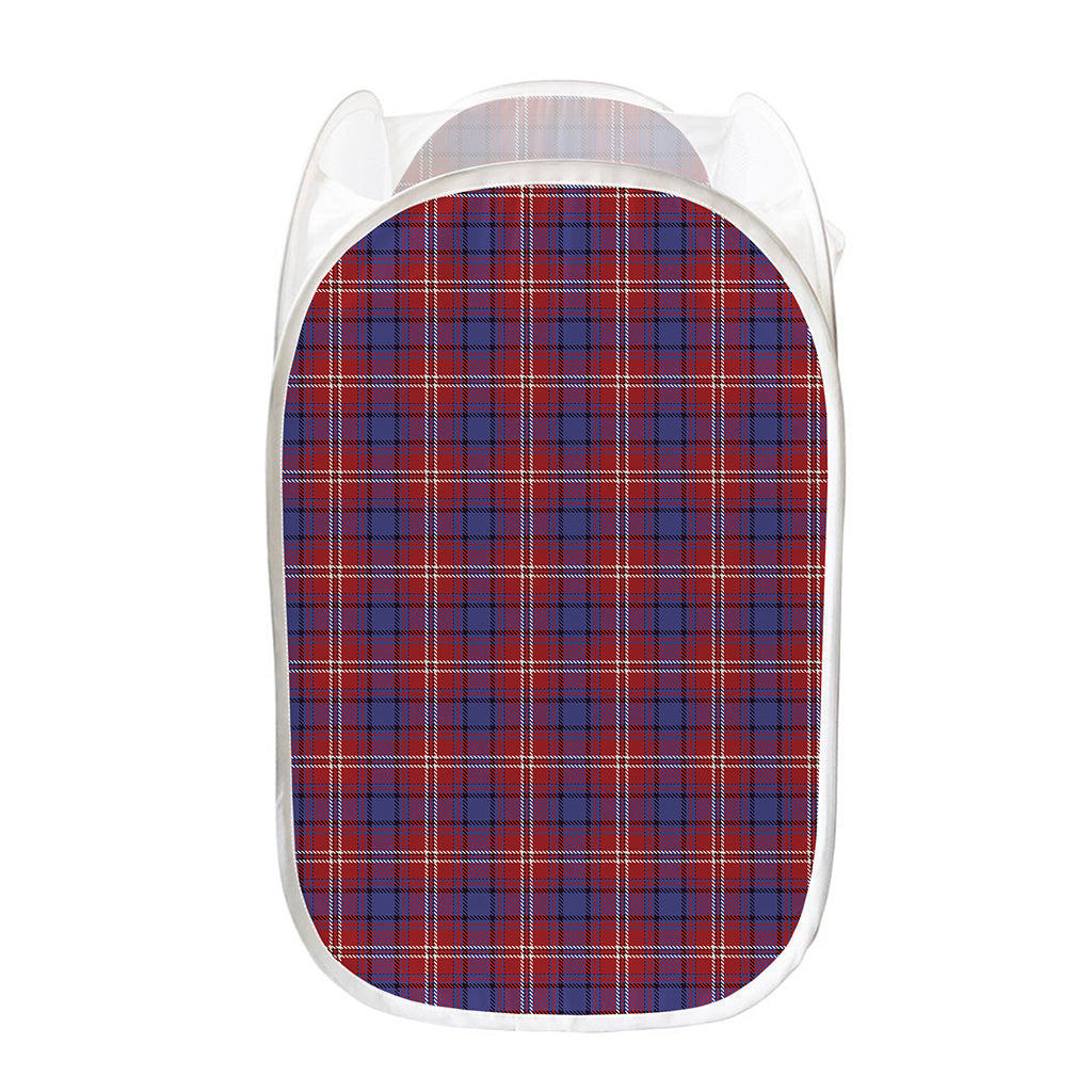 Red Blue And White Tartan Pattern Print Mesh Laundry Hamper