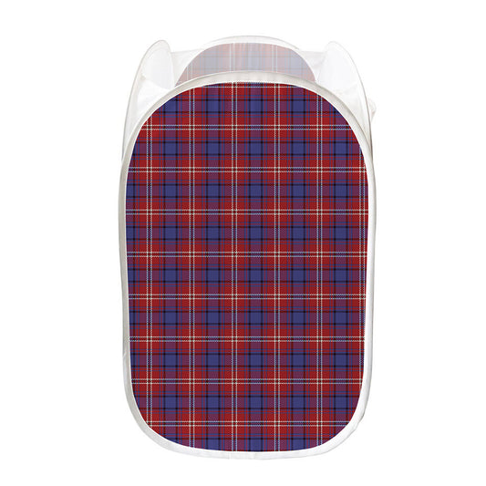 Red Blue And White Tartan Pattern Print Mesh Laundry Hamper
