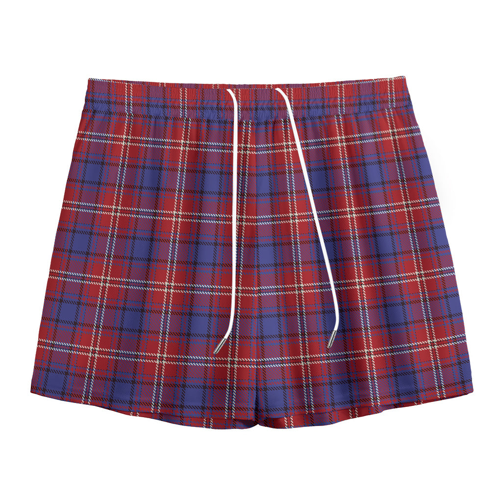 Red Blue And White Tartan Pattern Print Mesh Shorts