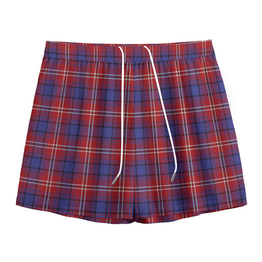 Red Blue And White Tartan Pattern Print Mesh Shorts