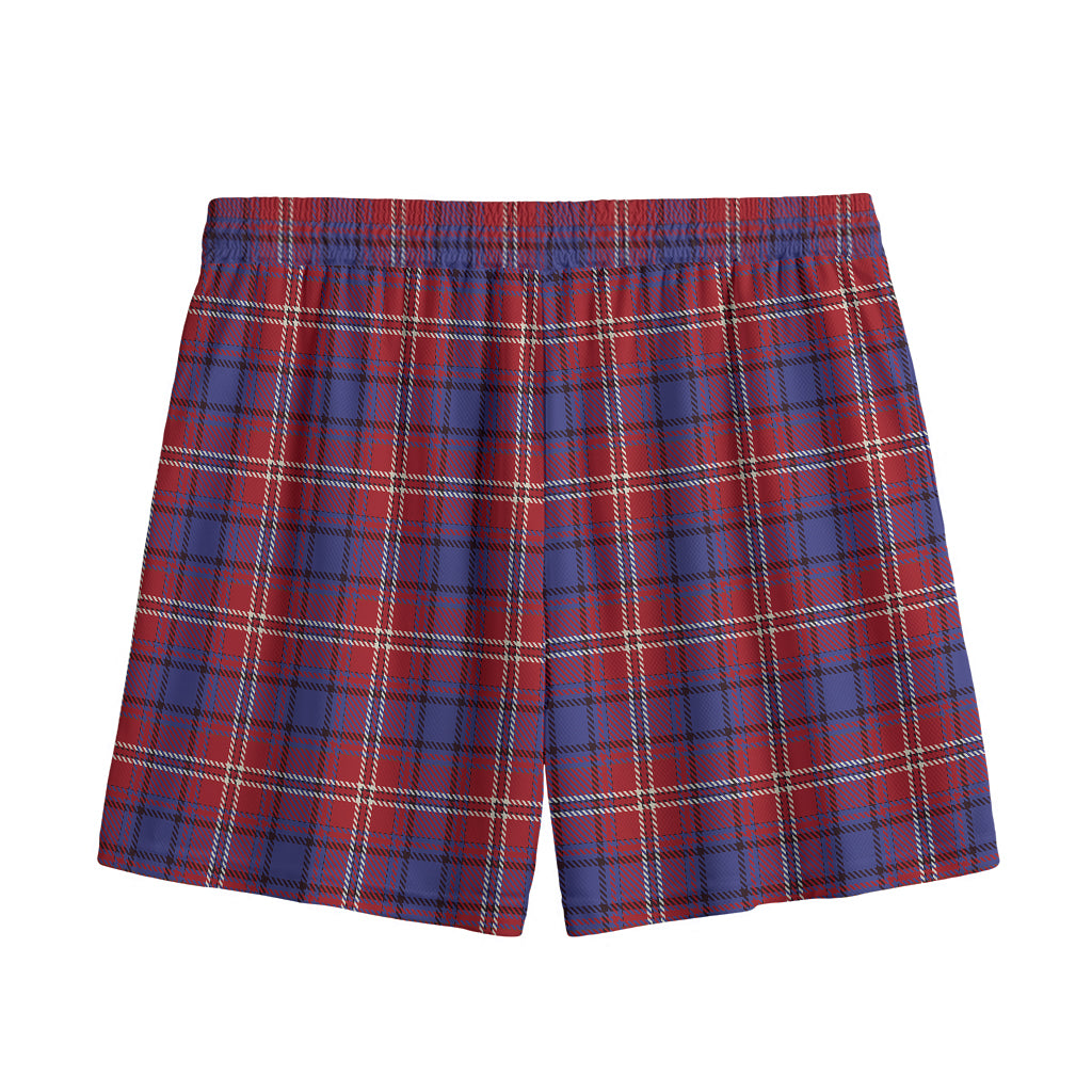 Red Blue And White Tartan Pattern Print Mesh Shorts