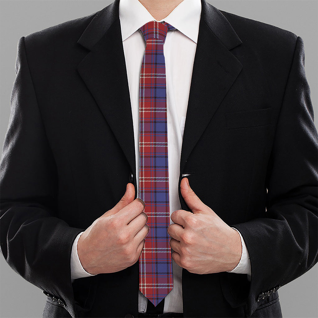Red Blue And White Tartan Pattern Print Necktie
