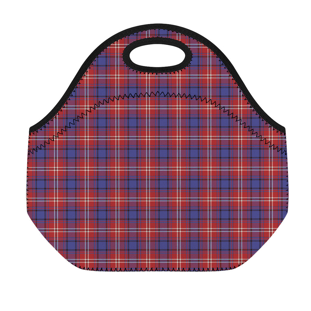Red Blue And White Tartan Pattern Print Neoprene Lunch Bag