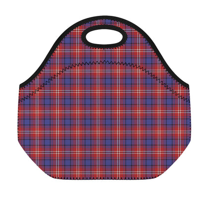 Red Blue And White Tartan Pattern Print Neoprene Lunch Bag
