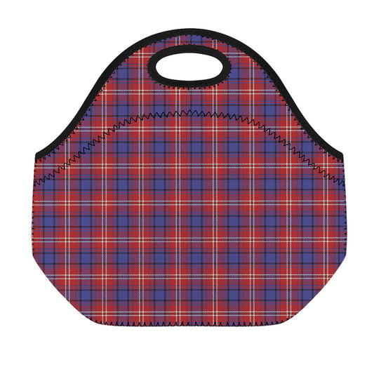Red Blue And White Tartan Pattern Print Neoprene Lunch Bag