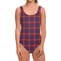 Red Blue And White Tartan Pattern Print One Piece Swimsuit