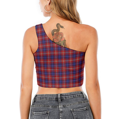 Red Blue And White Tartan Pattern Print One Shoulder Crop Top