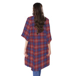 Red Blue And White Tartan Pattern Print Open Front Beach Cover Up