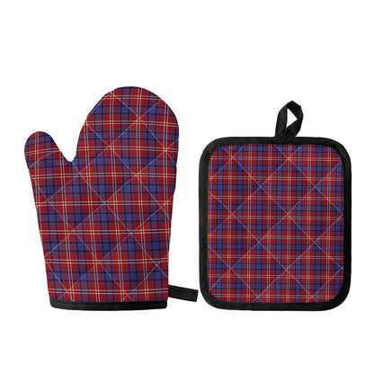 Red Blue And White Tartan Pattern Print Oven Mitt And Pot Holder Set