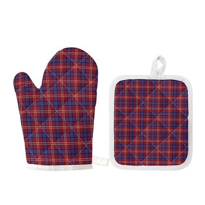 Red Blue And White Tartan Pattern Print Oven Mitt And Pot Holder Set