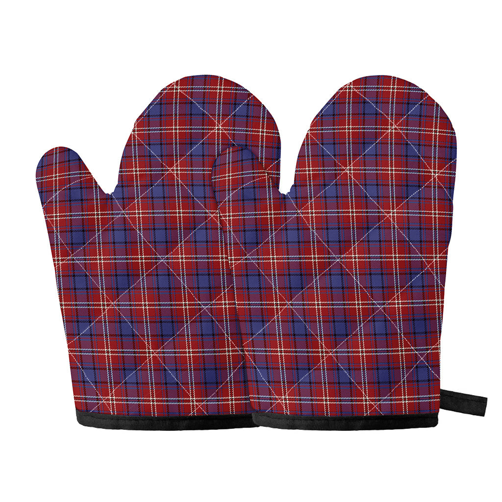 Red Blue And White Tartan Pattern Print Oven Mitts