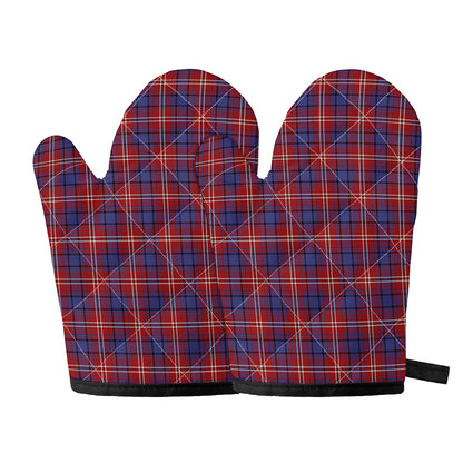 Red Blue And White Tartan Pattern Print Oven Mitts