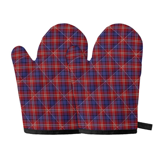Red Blue And White Tartan Pattern Print Oven Mitts