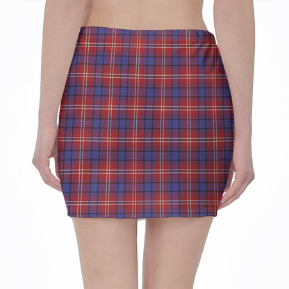 Red Blue And White Tartan Pattern Print Pencil Mini Skirt
