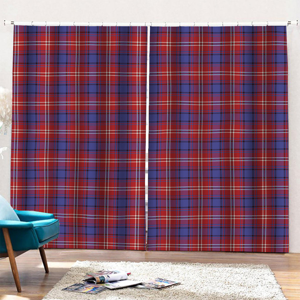 Red Blue And White Tartan Pattern Print Pencil Pleat Curtains