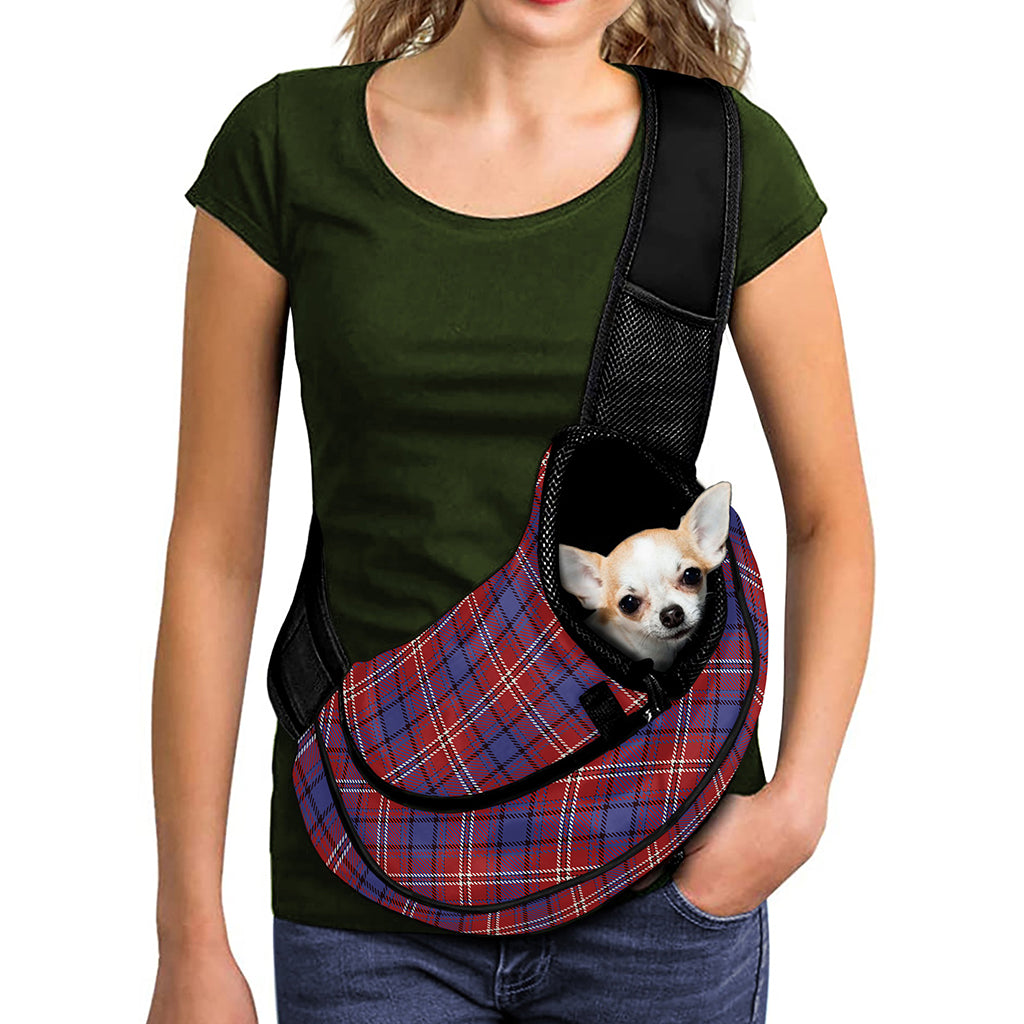 Red Blue And White Tartan Pattern Print Pet Sling Carrier