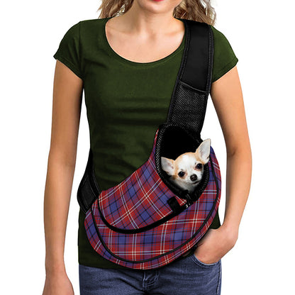 Red Blue And White Tartan Pattern Print Pet Sling Carrier