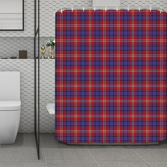 Red Blue And White Tartan Pattern Print Polyester Shower Curtain