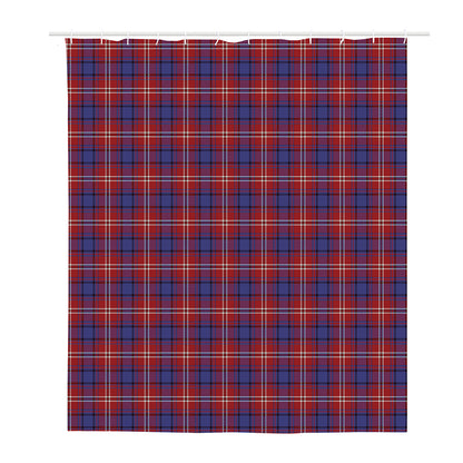 Red Blue And White Tartan Pattern Print Polyester Shower Curtain
